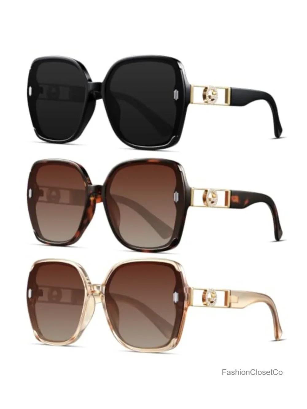 3 Pack Retro Oversized Square Sunglasses for Women UV400 Protection